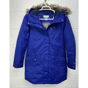 Columbia Suttle Mountain Parka Jacket Women's Navy Faux Fur Hooded Blue / Medium